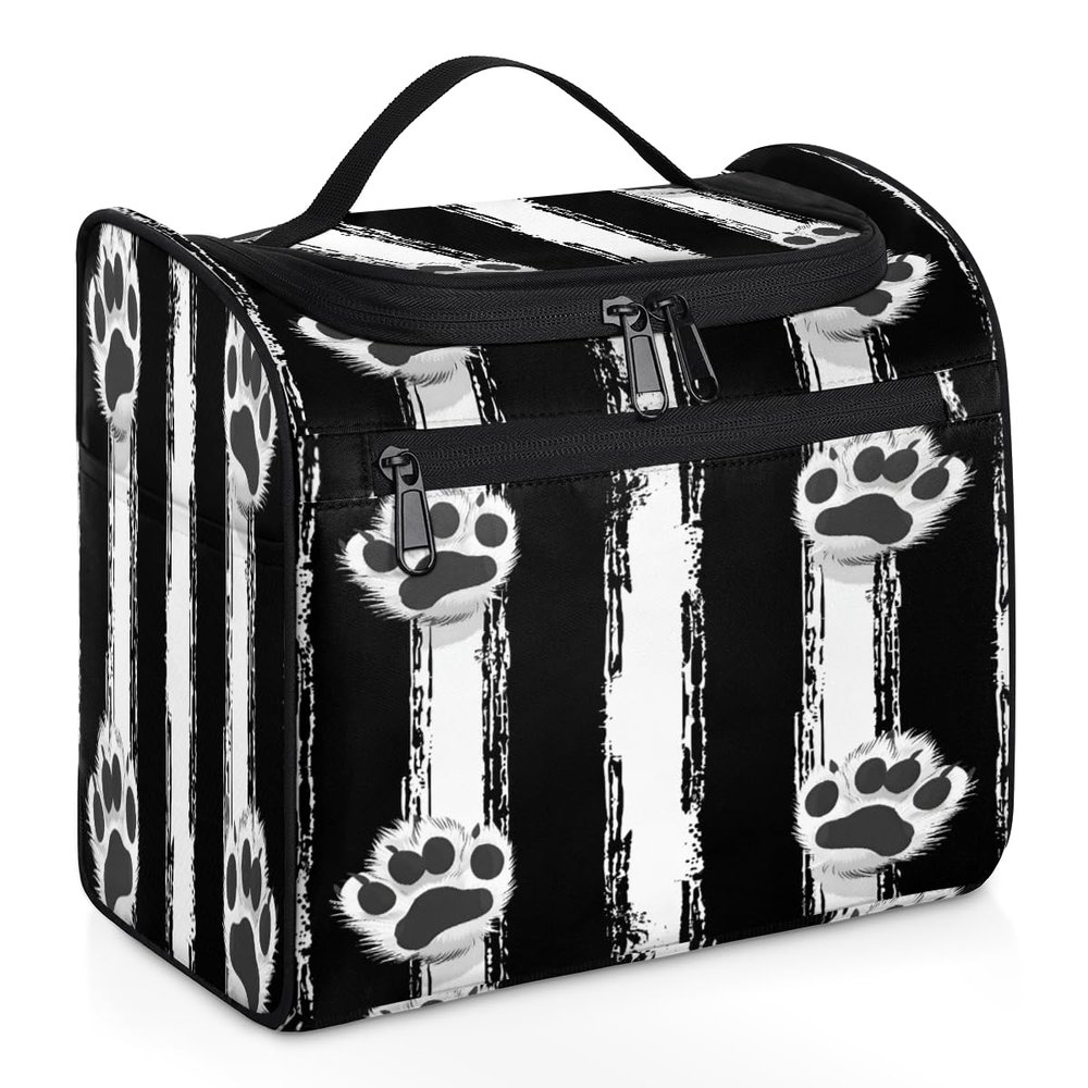 Adornori Cute Dog Paw Print Travel Toiletry Bag for Men and Women, Large Hanging Makeup Bag Organizer Toiletries Bag for Travel, Cosmetic Bag with Handle