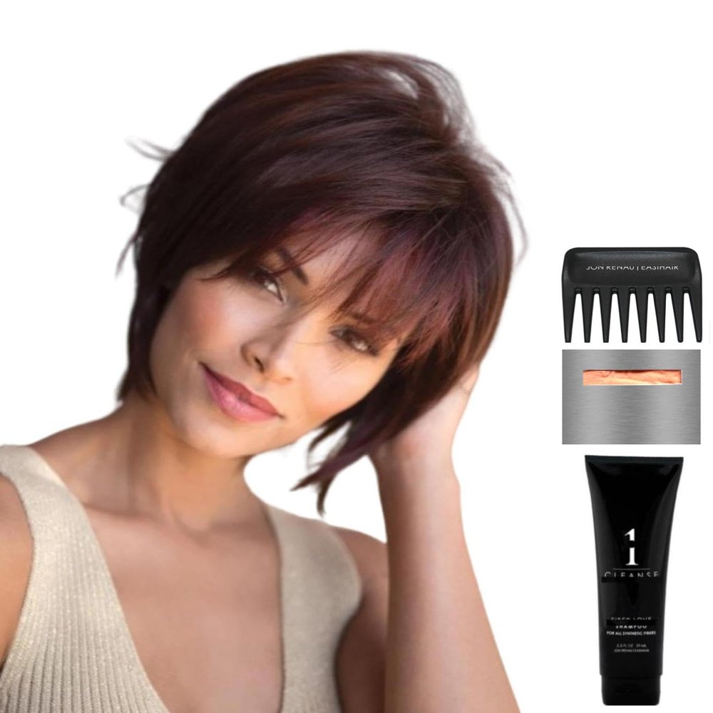 Bundle - 5 items: Reese Large Wig by Noriko, Christy's Wigs Q & A Booklet, 2oz Travel Size Shampoo, Cap & Wide Tooth Comb - Color: Champagne-R