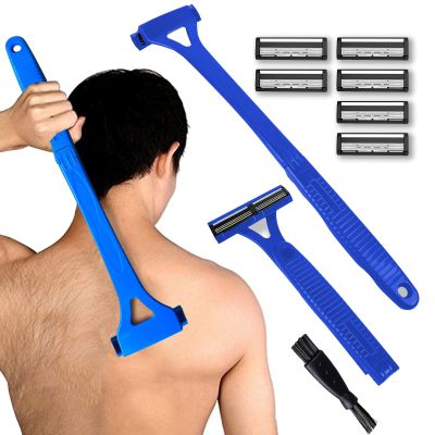 Body hair trimmer for men, back shaver 3.0 with Long Handle, man scape razors for shaving, dollar shave club Mens Grooming Kit, one blade From any angle shavers & Hair Removal Products (Blue)