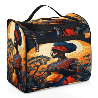 Adornori African American Black Women Travel Toiletry Bag for Men and Women, Large Hanging Makeup Bag Organizer Toiletries Bag for Travel, Cosmetic Bag with Handle
