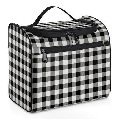 Adornori Buffalo Plaid Large Travel Toiletry Bag for Women, Travel Organizer for Toiletries, Waterproof Makeup Cosmetic Bag with Handle