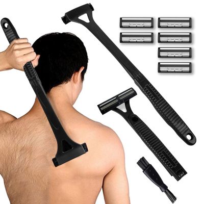 Body hair trimmer for men, back shaver 3.0 with Long Handle, man scape razors for shaving, dollar shave club Mens Grooming Kit, one blade From any angle shavers & Hair Removal Products (Black)