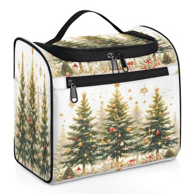 Adornori Christmas Trees Travel Toiletry Bag for Men and Women, Large Hanging Makeup Bag Organizer Toiletries Bag for Travel, Cosmetic Bag with Handle