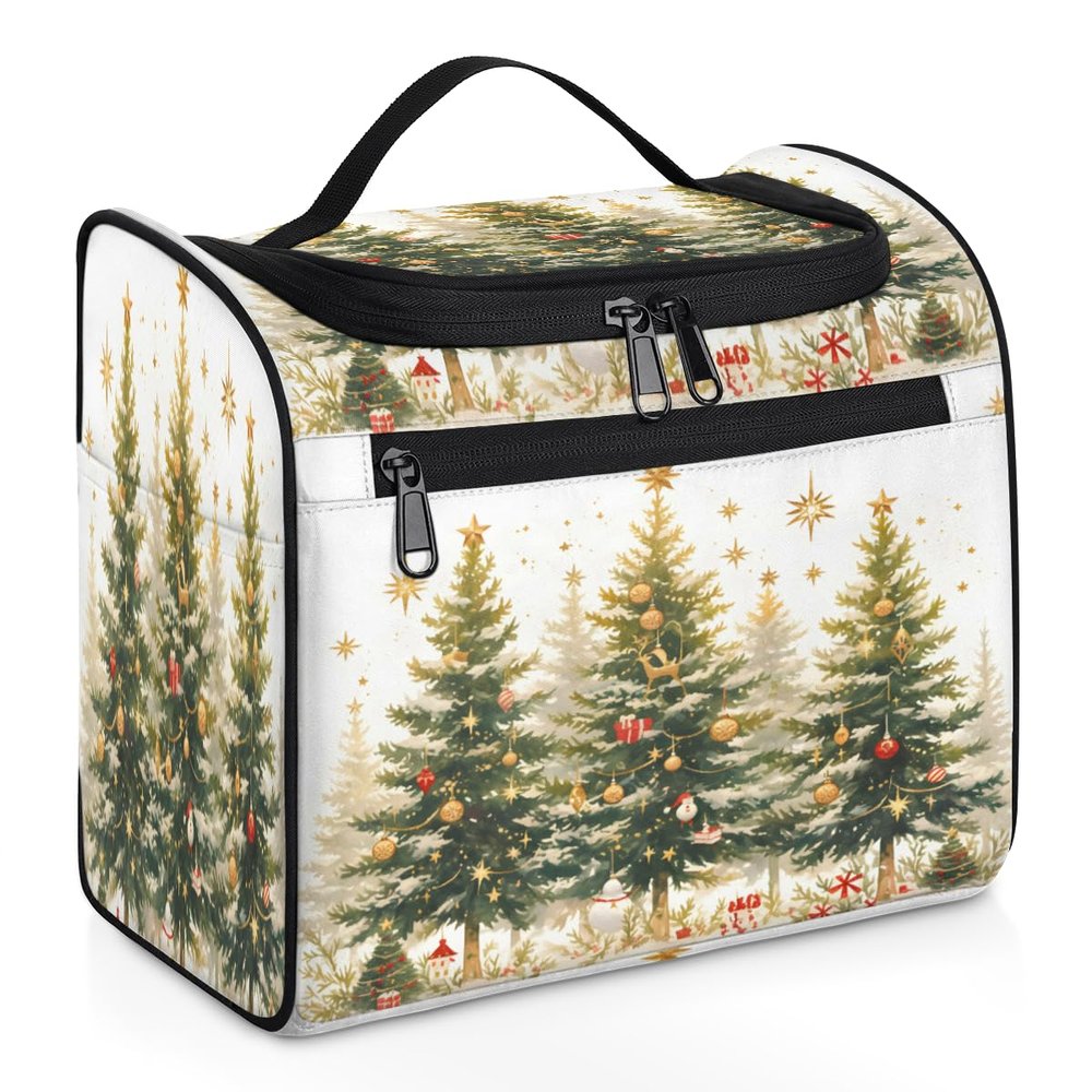 Adornori Christmas Trees Travel Toiletry Bag for Men and Women, Large Hanging Makeup Bag Organizer Toiletries Bag for Travel, Cosmetic Bag with Handle