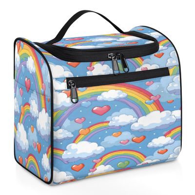 Adornori Cute Rainbow Heart Travel Toiletry Bag for Men and Women, Large Hanging Makeup Bag Organizer Toiletries Bag for Travel, Cosmetic Bag with Handle