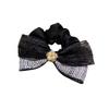 Hair Ties,Scrunchies, Headdress Pearl Camellia Fairy Pleated Gauze Niger Patchwork Color Satin Hair Circle(Black) view 1