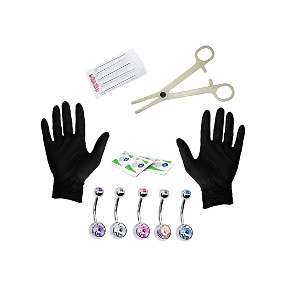 FOMIYES 15pcs Navel Ring Piercing Kit Set Belly Button Ring Tools Comfortable and Easy to Clean for Users