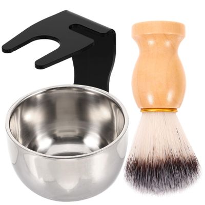 DEARMAMY 1set Men Beard Care Shaving Brush Bowl Brush Holder for Easy Cleaning and Storage Complete Grooming Kit for Home and Salon Use