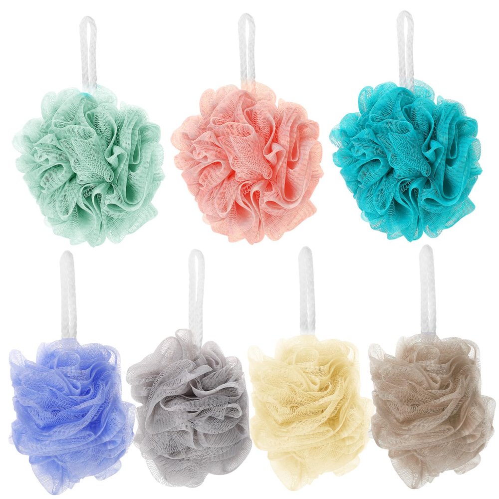 WEKAMOS 7pcs Bath Loofah Sponge Exfoliating Body Scrubber Mesh Balls for Shower Cleaning Vibrant Colors for Family Use for Skin Cleansing and Exfoliation