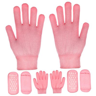 DONFAMDS Moisturizing Gloves and Socks Set 2 Pairs Pink Hydrating Hand and Foot Care Exfoliating and Softening Treatment for Dry Skin