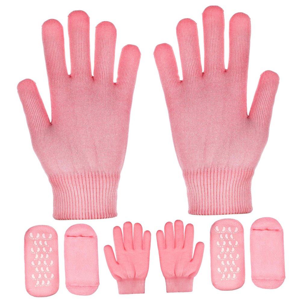 DONFAMDS Moisturizing Gloves and Socks Set 2 Pairs Pink Hydrating Hand and Foot Care Exfoliating and Softening Treatment for Dry Skin