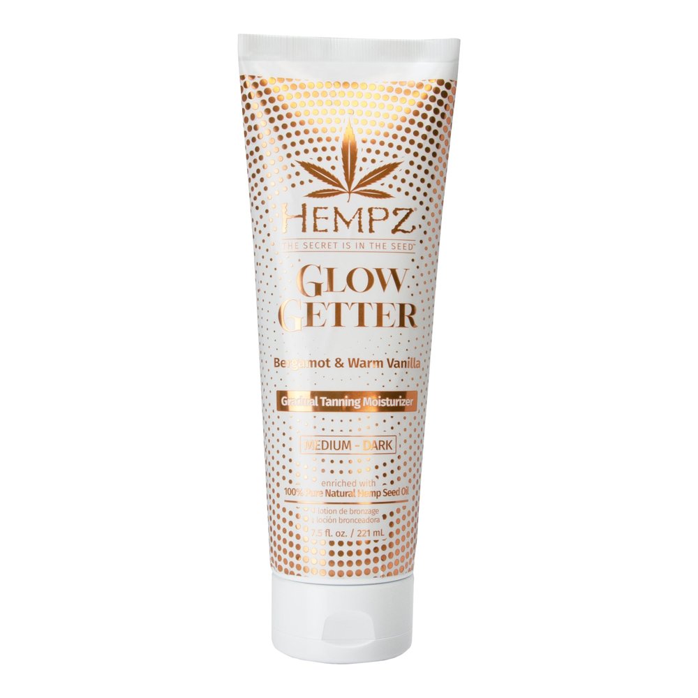 Hempz Glow Getter Gradual Self-Tanning Lotion  Medium to Dark, 7.5 oz | Natural Golden Tan, Summer Glow, Vegan Hydrating Moisturizer for legs, arms and body