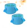 ibasenice 2Pcs Outdoor Foldable Bucket Portable Washbasin for Camping Hiking and Outdoor Activities Soak Bucket for Face Clothes and Feet Washing Blue view 4