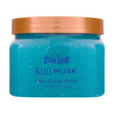 Tree Hut Blue Musk Shea Sugar Scrub, Exfoliating, Hydrating & Moisturizing Body Scrub with Shea Butter & Nourishing Essential Oils, Smooth & Soften Skin, 18 oz