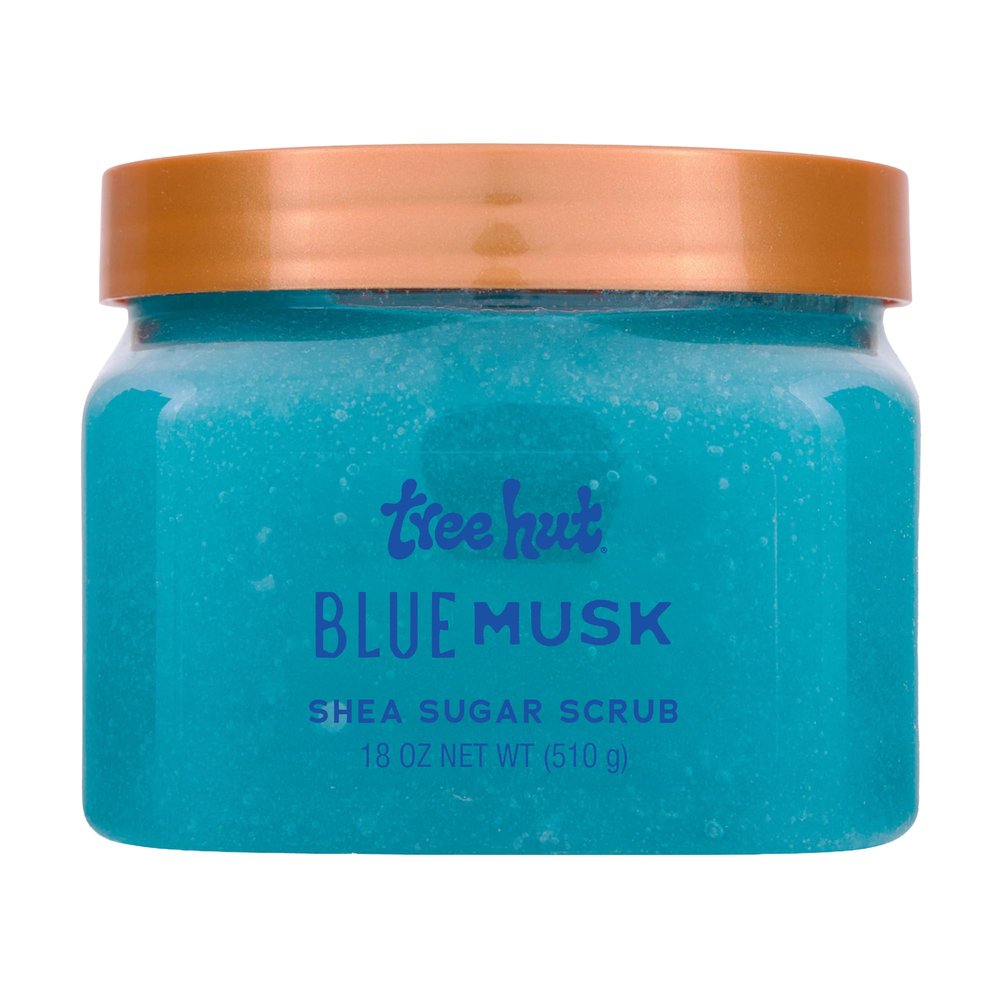 Tree Hut Blue Musk Shea Sugar Scrub, Exfoliating, Hydrating & Moisturizing Body Scrub with Shea Butter & Nourishing Essential Oils, Smooth & Soften Skin, 18 oz