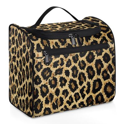 Adornori Leopard Print Wild Safari Skin Travel Toiletry Bag for Men and Women, Large Hanging Makeup Bag Organizer Toiletries Bag for Travel, Cosmetic Bag with Handle