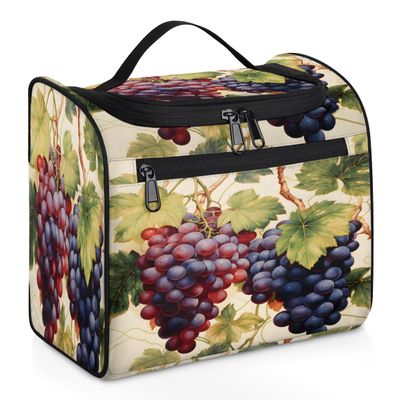 Adornori Fruit Grapes Leaves Travel Toiletry Bag for Men and Women, Large Hanging Makeup Bag Organizer Toiletries Bag for Travel, Cosmetic Bag with Handle