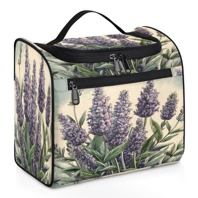 Adornori Purple Lavender Vintage Travel Toiletry Bag for Men and Women, Large Hanging Makeup Bag Organizer Toiletries Bag for Travel, Cosmetic Bag with Handle
