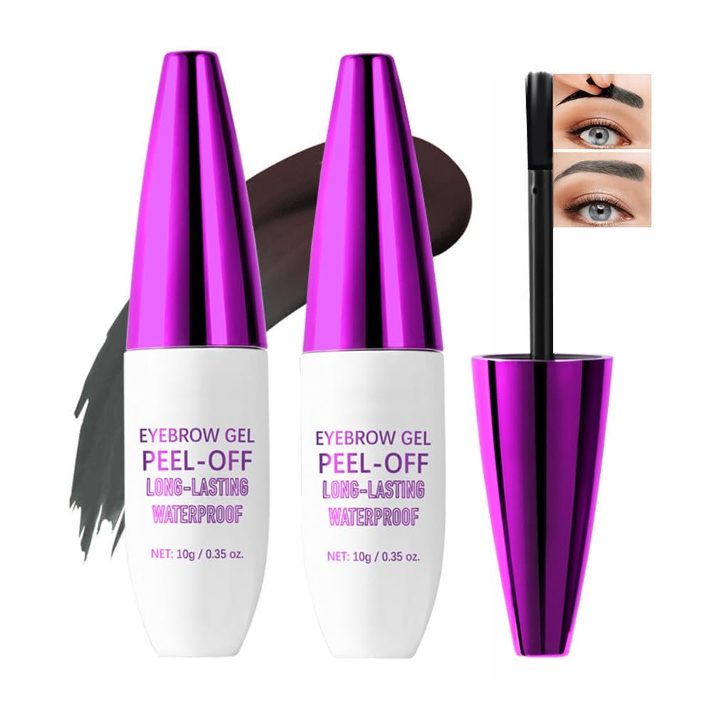 2Pcs Peel Off Eyebrow Tint Gel - Waterproof & Sweatproof All-Day Wear, Transfer-Resistant Tattoo Effect, All Skin Types + Mothers Day Gift Set, 02#Brown