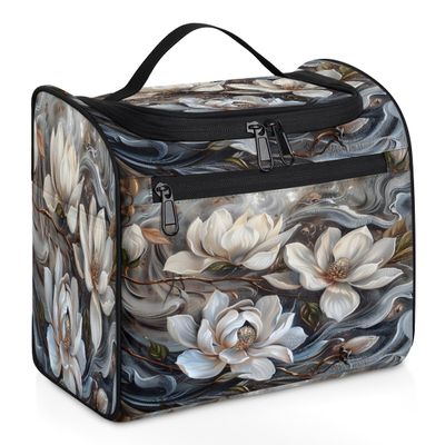 Adornori Magnolia Vintage Flowers Travel Toiletry Bag for Men and Women, Large Hanging Makeup Bag Organizer Toiletries Bag for Travel, Cosmetic Bag with Handle