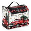 Adornori Christmas Buffalo Plaid With Red Truck Travel Toiletry Bag for Men and Women, Large Hanging Makeup Bag Organizer Toiletries Bag for Travel, Cosmetic Bag with Handle view 1