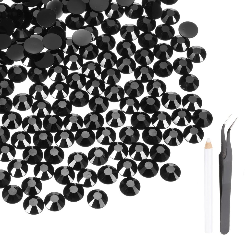 MECCANIXITY 2000pcs SS20 5mm Flatback Crystal Rhinestones, Resin Crystal Gems with Tweezer Dotting Pen Non Hotfix for Bedazzling Tumblers Mugs Bottles Nail DIY Crafts, Black