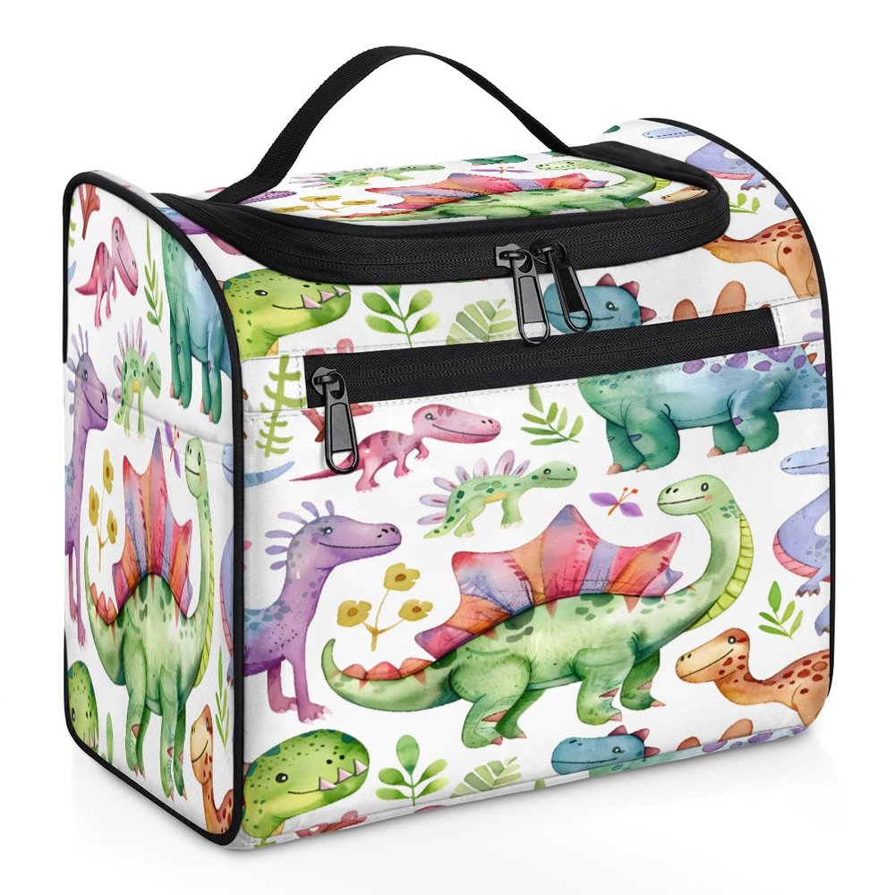 Adornori Dinosaur Funny Dino Travel Toiletry Bag for Men and Women, Large Hanging Makeup Bag Organizer Toiletries Bag for Travel, Cosmetic Bag with Handle