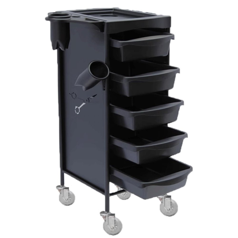 Generic Salon Trolley Metal 5-Tray Rolling Cart with Wheels, Hair Storage for Equipment, Barber Salons and Spas, Black