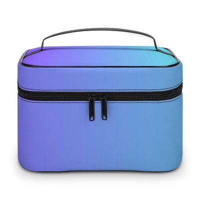 Leather Cosmetic Case, Blue Purple Ombre Portable Makeup Bag Organizer Large Capacity Travel Toiletry Bag with Zipper