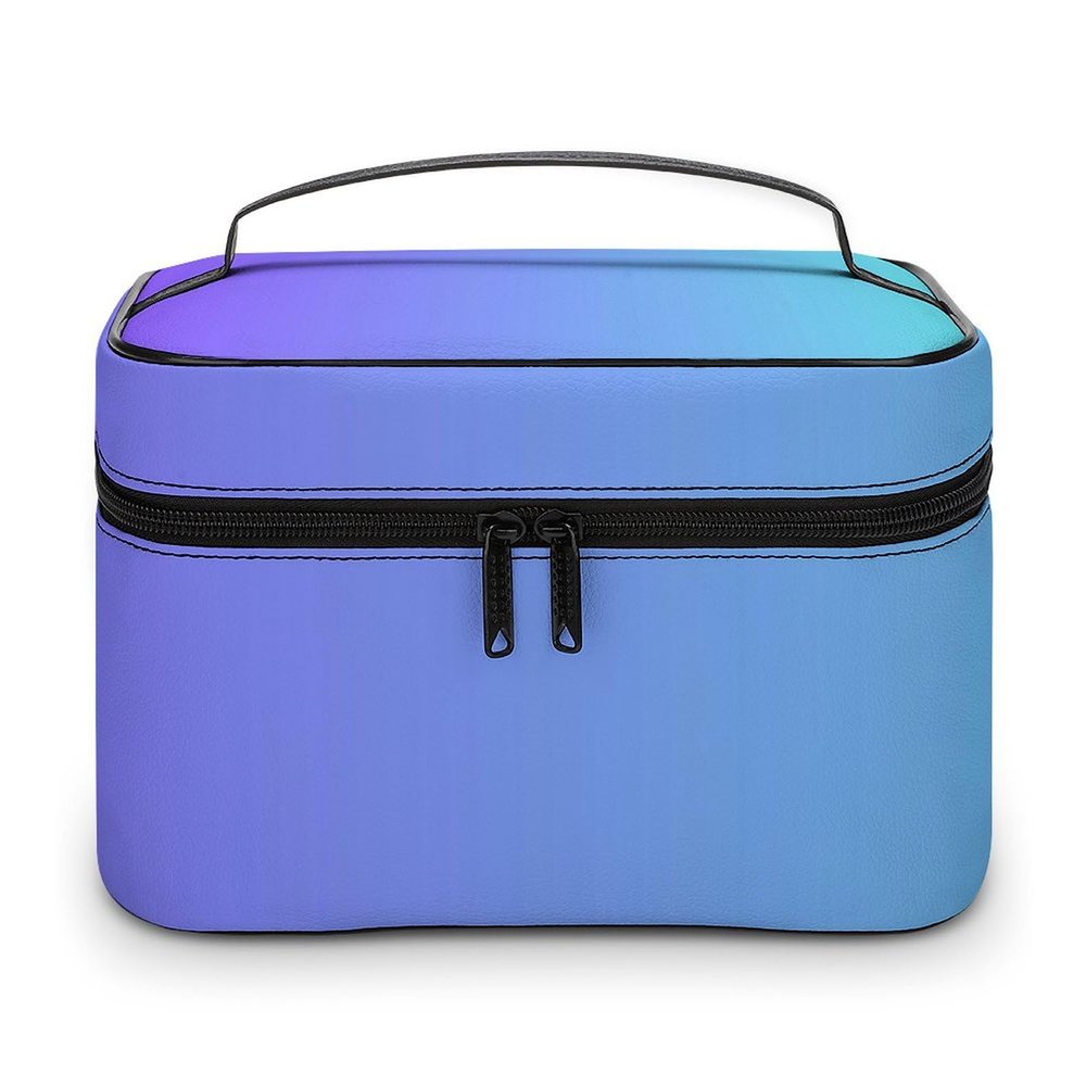 Leather Cosmetic Case, Blue Purple Ombre Portable Makeup Bag Organizer Large Capacity Travel Toiletry Bag with Zipper
