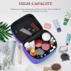 Leather Cosmetic Case, Blue Purple Ombre Portable Makeup Bag Organizer Large Capacity Travel Toiletry Bag with Zipper view 4