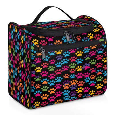 Adornori Dog Paw Pint Colorful Travel Toiletry Bag for Men and Women, Large Hanging Makeup Bag Organizer Toiletries Bag for Travel, Cosmetic Bag with Handle