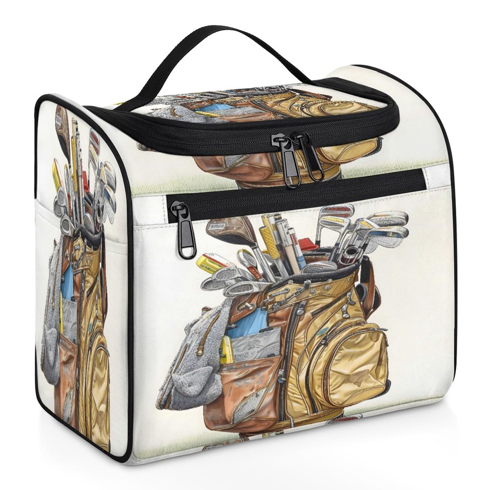Adornori Golf Themed Travel Toiletry Bag for Men and Women, Large Hanging Makeup Bag Organizer Toiletries Bag for Travel, Cosmetic Bag with Handle