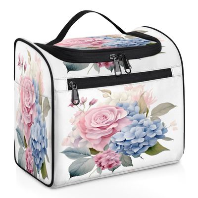 Adornori Flora Flowers Hydrangeas Travel Toiletry Bag for Men and Women, Large Hanging Makeup Bag Organizer Toiletries Bag for Travel, Cosmetic Bag with Handle