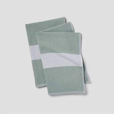 Sur La Table Color Block Waffle Kitchen Towel  30" x 19.5" Dual-Sided Cotton Dish Towel with Quick-Drying Waffle Weave & Ultra-Absorbent Terrycloth Backing, Green