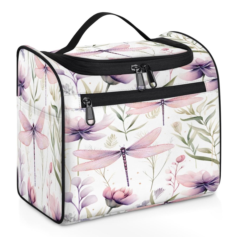Adornori Dragonfly Travel Toiletry Bag for Men and Women, Large Hanging Makeup Bag Organizer Toiletries Bag for Travel, Cosmetic Bag with Handle