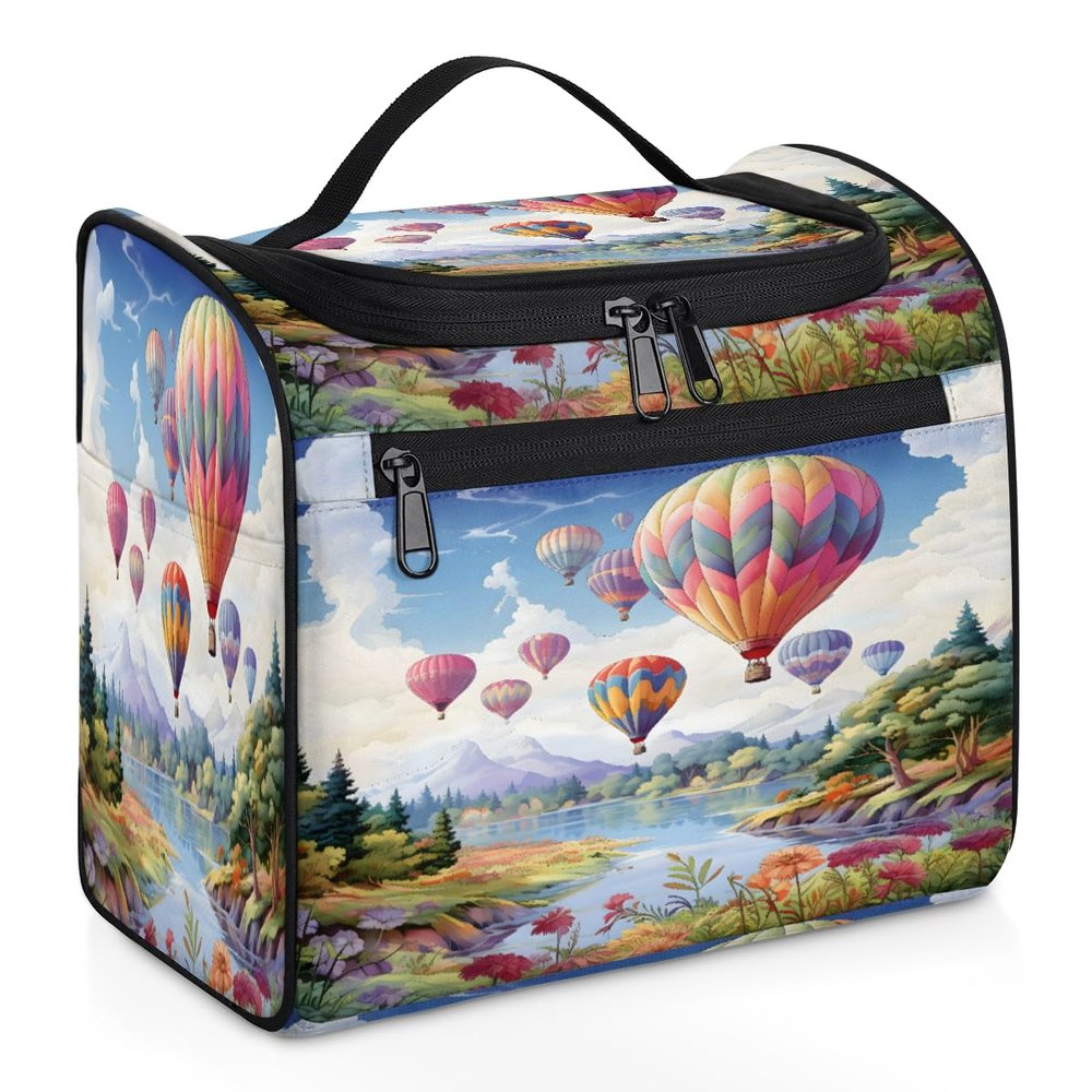 Adornori Hot Air Balloon Travel Toiletry Bag for Men and Women, Large Hanging Makeup Bag Organizer Toiletries Bag for Travel, Cosmetic Bag with Handle