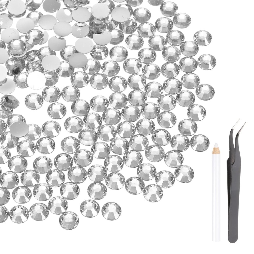 MECCANIXITY 3000pcs SS16 4mm Flatback Crystal Rhinestones, Resin Crystal Gems with Tweezer Dotting Pen Non Hotfix for Bedazzling Tumblers Mugs Bottles Nail DIY Crafts, White