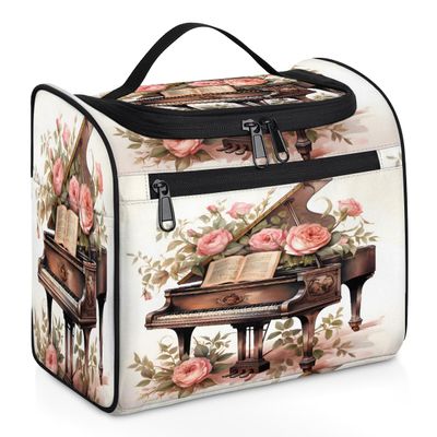 Adornori Piano Travel Toiletry Bag for Men and Women, Large Hanging Makeup Bag Organizer Toiletries Bag for Travel, Cosmetic Bag with Handle