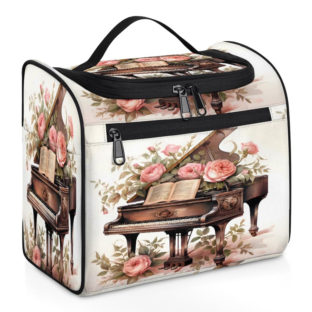 Adornori Piano Travel Toiletry Bag for Men and Women, Large Hanging Makeup Bag Organizer Toiletries Bag for Travel, Cosmetic Bag with Handle