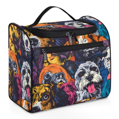 Adornori Dogs Colorful Travel Toiletry Bag for Men and Women, Large Hanging Makeup Bag Organizer Toiletries Bag for Travel, Cosmetic Bag with Handle