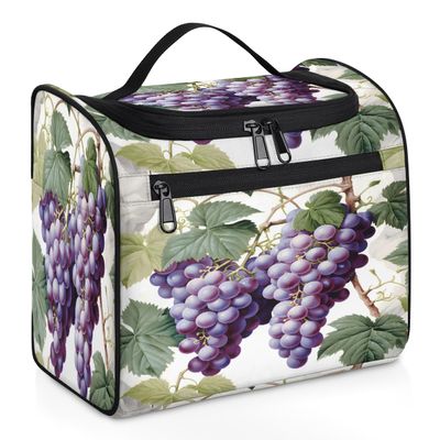 Adornori Purple Fruit Grape Travel Toiletry Bag for Men and Women, Large Hanging Makeup Bag Organizer Toiletries Bag for Travel, Cosmetic Bag with Handle