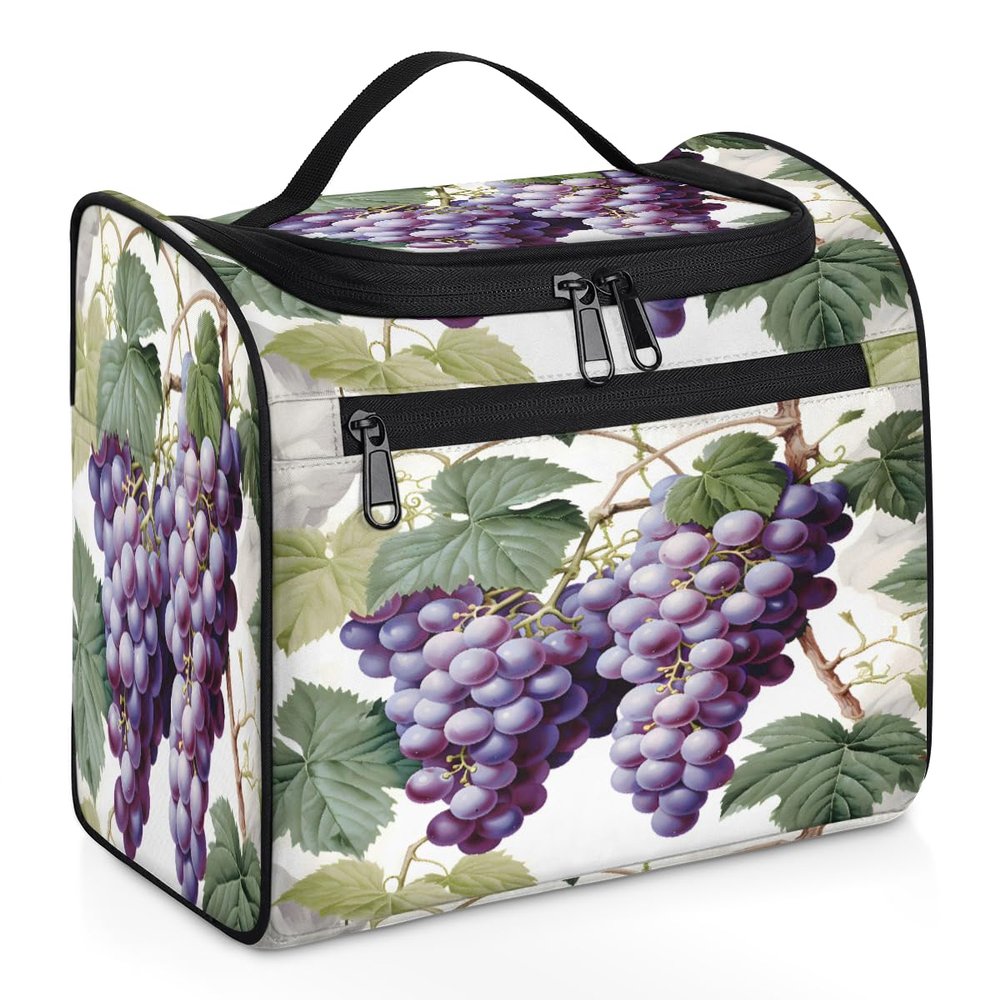 Adornori Purple Fruit Grape Travel Toiletry Bag for Men and Women, Large Hanging Makeup Bag Organizer Toiletries Bag for Travel, Cosmetic Bag with Handle