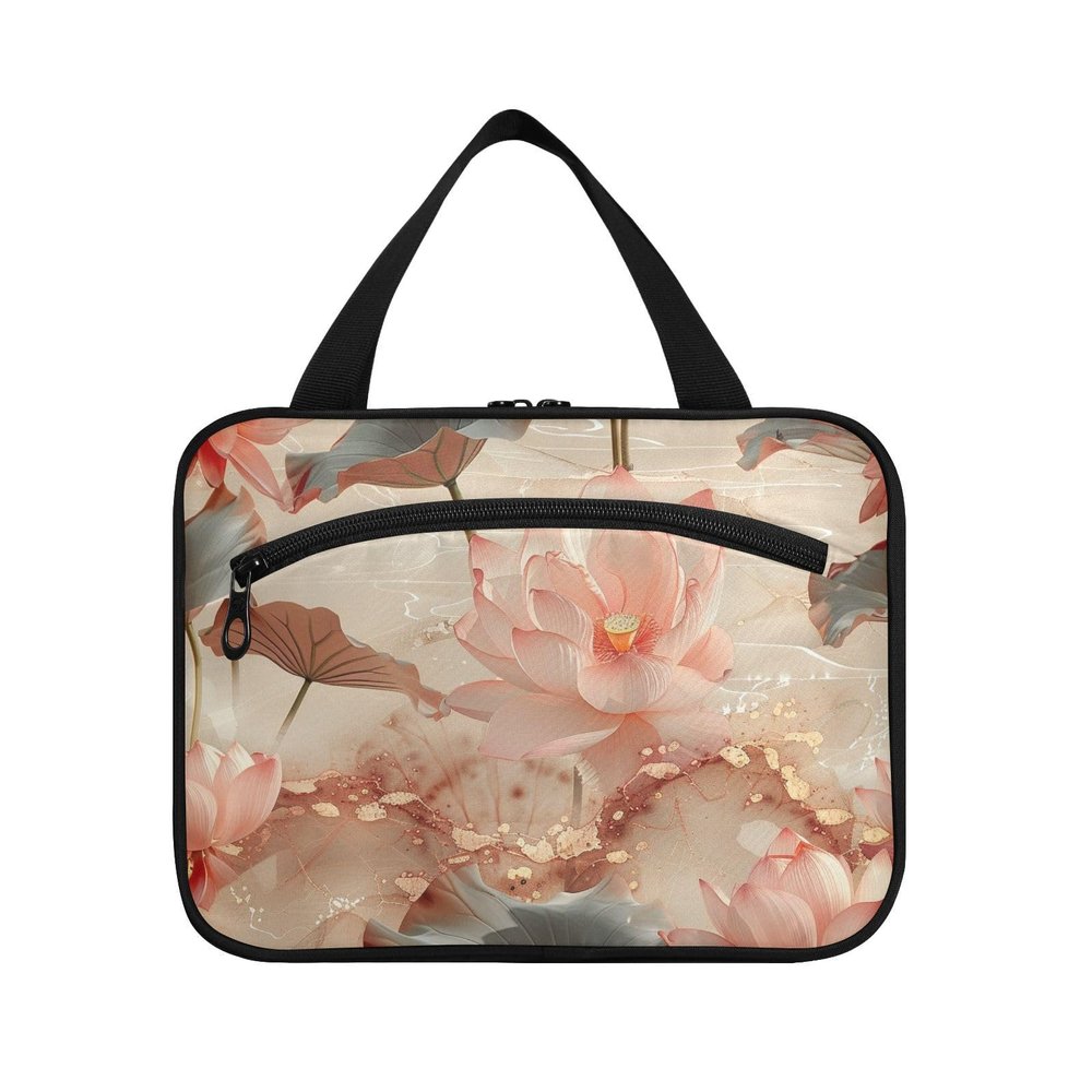 miaozhen Washpainting flower Rose Gold hanging bag travel bag with hanging with hook, designer multifunctional for travel accessories for women bolsas para maquillaje de mujer L