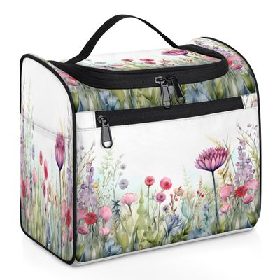 Adornori Wildflowers Botanical Travel Toiletry Bag for Men and Women, Large Hanging Makeup Bag Organizer Toiletries Bag for Travel, Cosmetic Bag with Handle