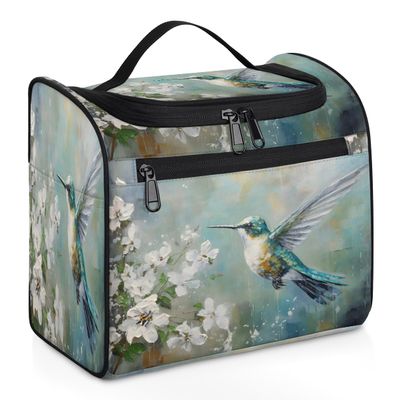 Adornori Hummingbird Vintage Travel Toiletry Bag for Men and Women, Large Hanging Makeup Bag Organizer Toiletries Bag for Travel, Cosmetic Bag with Handle