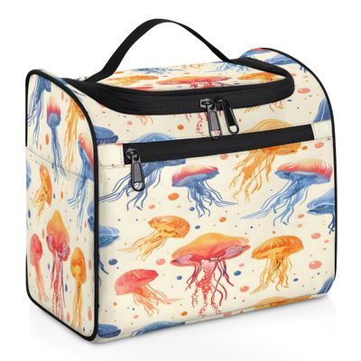 Adornori Jellyfish Travel Toiletry Bag for Men and Women, Large Hanging Makeup Bag Organizer Toiletries Bag for Travel, Cosmetic Bag with Handle