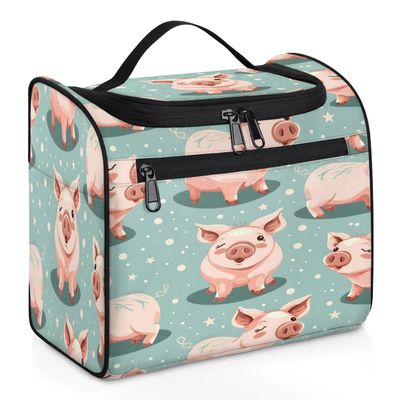 Adornori Pig Travel Toiletry Bag for Men and Women, Large Hanging Makeup Bag Organizer Toiletries Bag for Travel, Cosmetic Bag with Handle