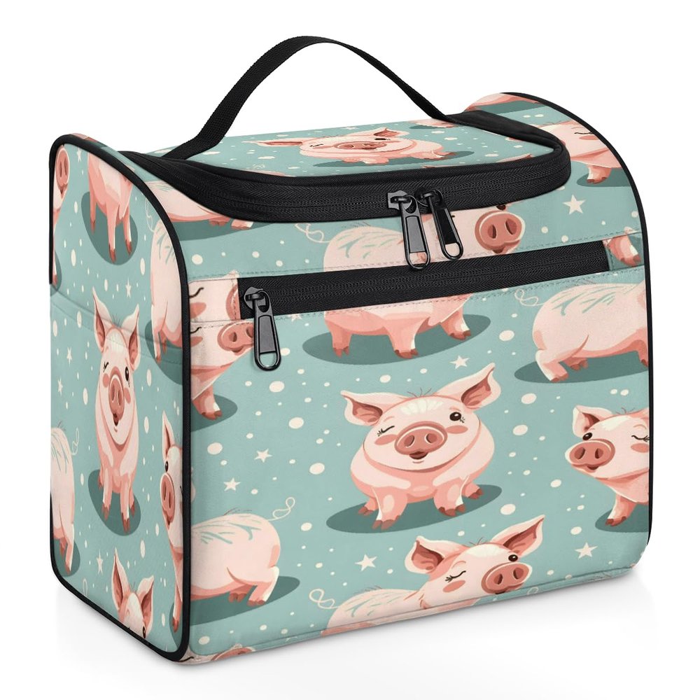 Adornori Pig Travel Toiletry Bag for Men and Women, Large Hanging Makeup Bag Organizer Toiletries Bag for Travel, Cosmetic Bag with Handle