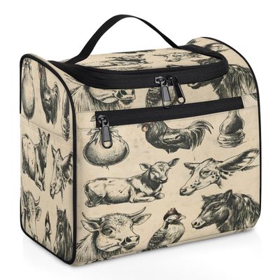 Adornori Vintage Farm Animals Travel Toiletry Bag for Men and Women, Large Hanging Makeup Bag Organizer Toiletries Bag for Travel, Cosmetic Bag with Handle
